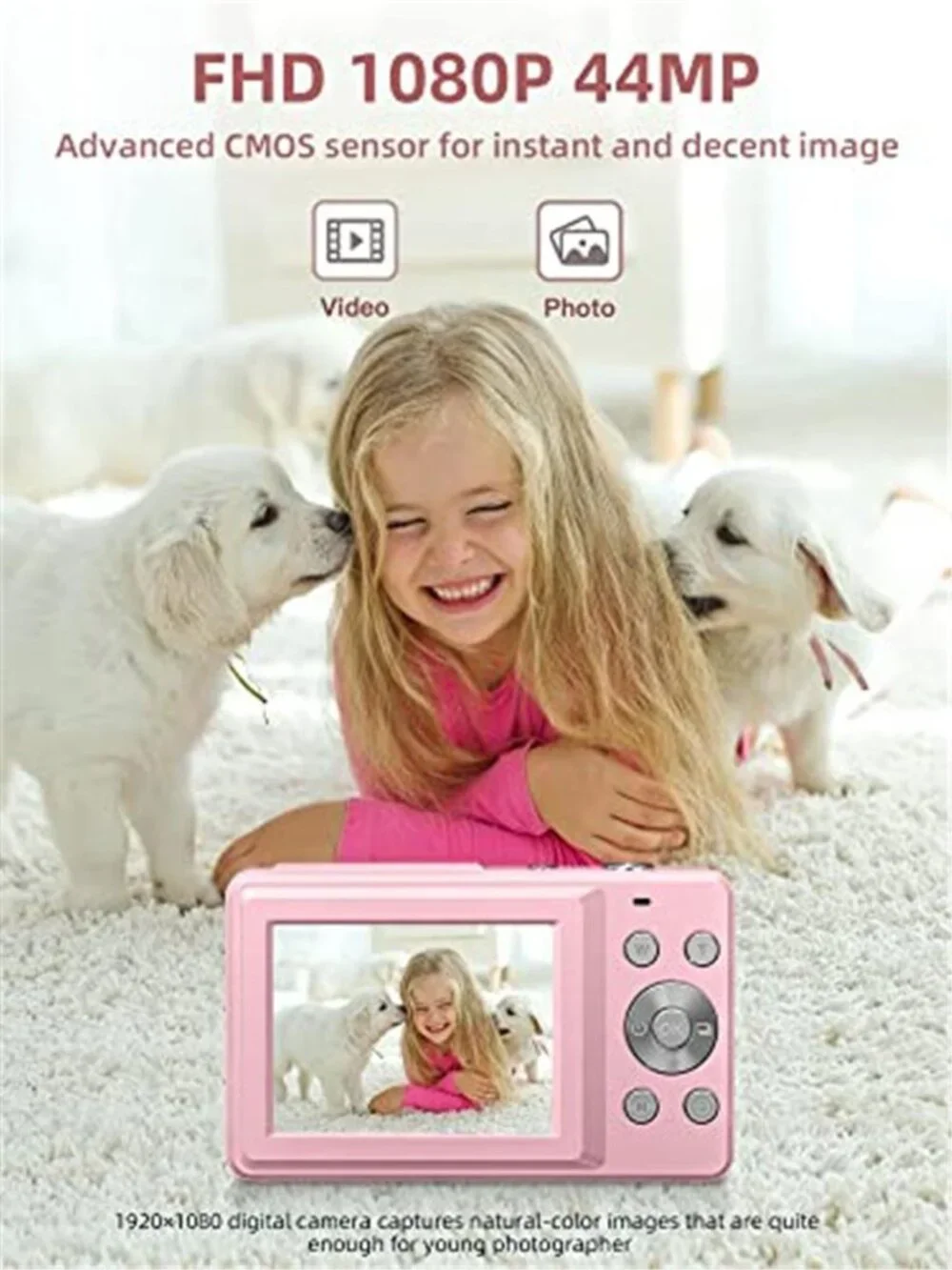 Digital Camera, FHD 1080P Digital Point and Shoot Camera with 16X Zoom Anti